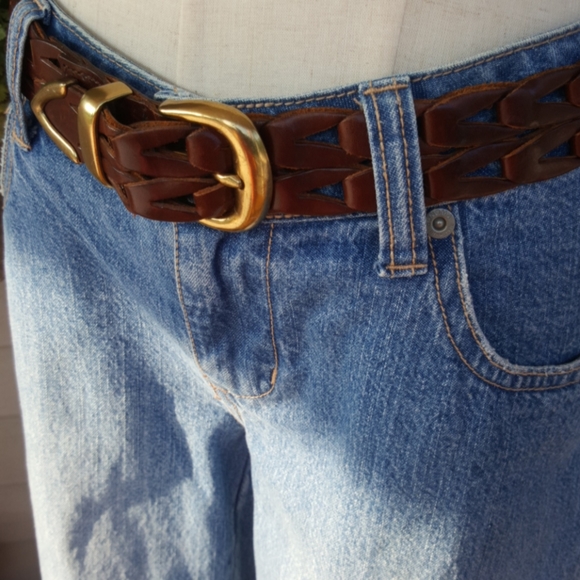LIMITED ♡ Gorgeous Vintage Soft Genuine Brown Interwoven Design Leather Belt M - Picture 4 of 17